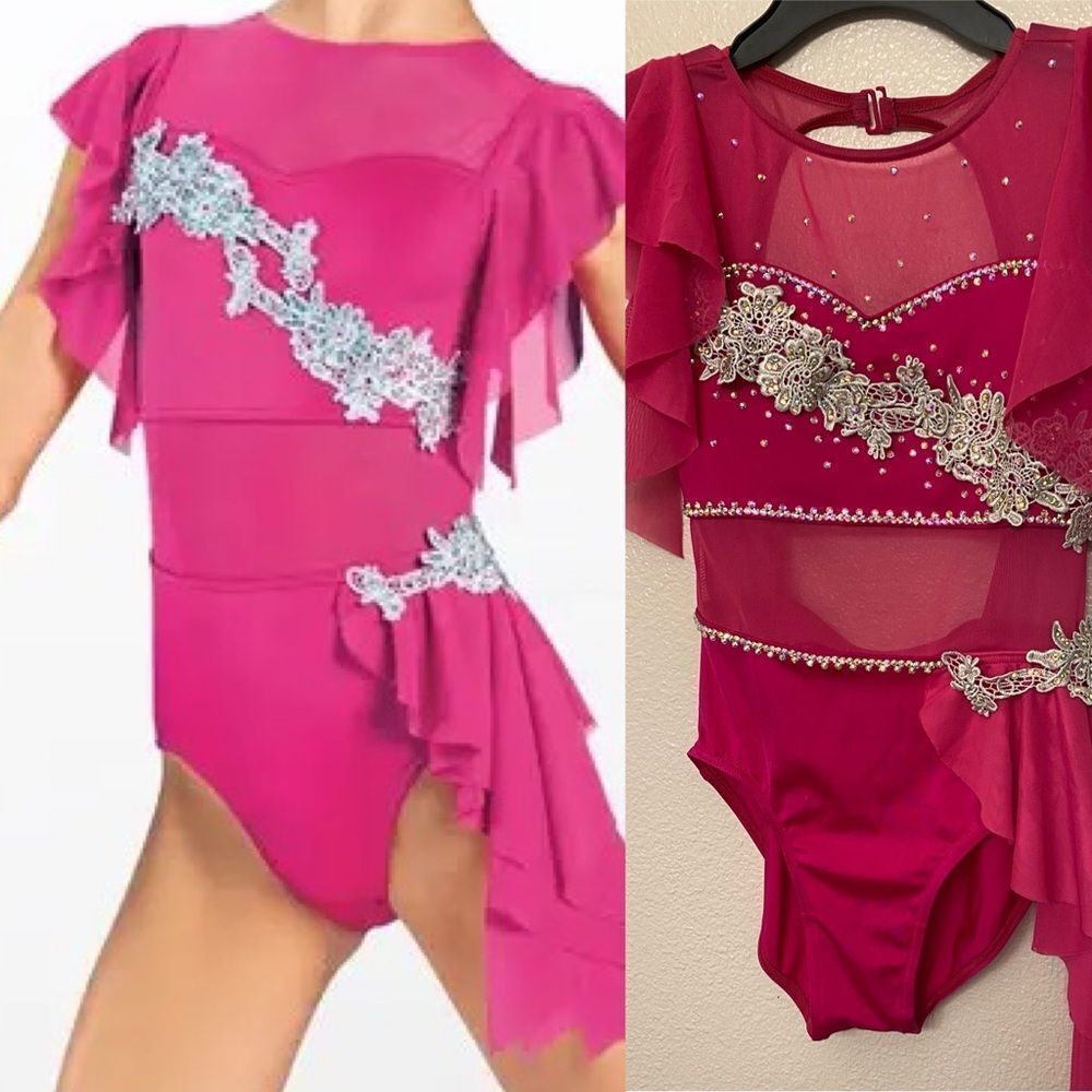 Weissman solo custom dance costume hot pink Rhinestone applique Joy SH12281 XSA